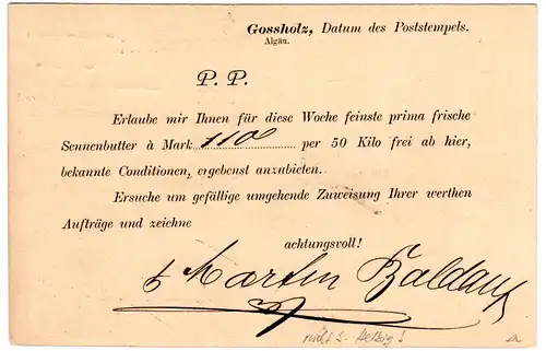 Bayern, Aushilfstempel RÖTHENBACH klar auf 3 Pf. Ganzsache v. Grossholz 
