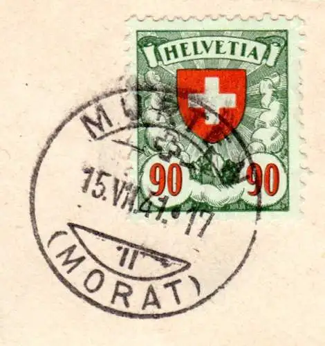 Schweiz 1941, EF 90 C. auf Luftpost Einschreiben Brief v. Murten n. GB
