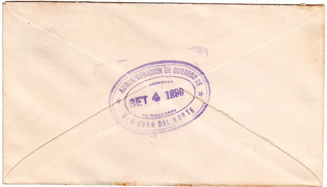 Nicaragua 1899, Diagonalhalbierung 10 C. Telegr. auf Brief v. Bluefields