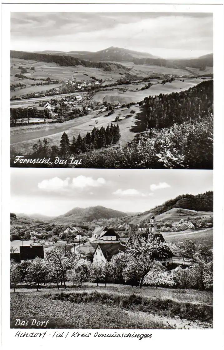 BRD 1958, Landpoststpl. ACHDORF über Donaueschingen auf sw-AK m. 10 Pf.