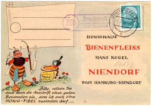 BRD 1958, Landpoststpl. 20b BRACKSTEDT über Vorsfelde auf Karte m. 7 Pf. Heuss