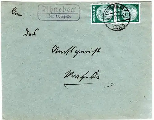 DR 1933, Landpoststpl. AHNEBECK über Vorsfelde auf Brief m. 2x6 Pf.