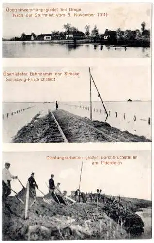 Drage, Schleswig, Eiderdeich, Nach der Sturmflut v. 6.Nov.1911, ungebr. sw-AK