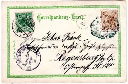 Österreich 1899, 2 Kr. auf Litho v. Karlsbad, Nachsendung m. DR 5 Pf. v. Limburg