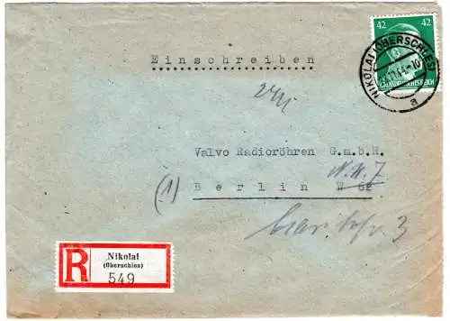 DR 1944, 42 Pf. auf Reko Brief v. Reservelazarett II Nikolai (Oberschlesien).