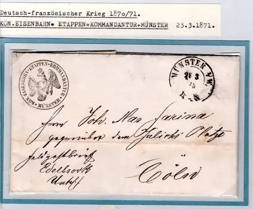 NDP 1871, Feldpostbrief m-. Briefstpl. d. Eisenbahn-Etappen-Kommandatur Münster