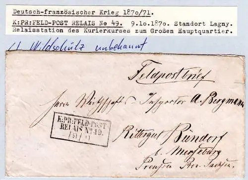 NDP 1870, R3 K:PR:FELDPOST RELAIS No.49 auf FP-Brief n. Bündorf b. Merseburg