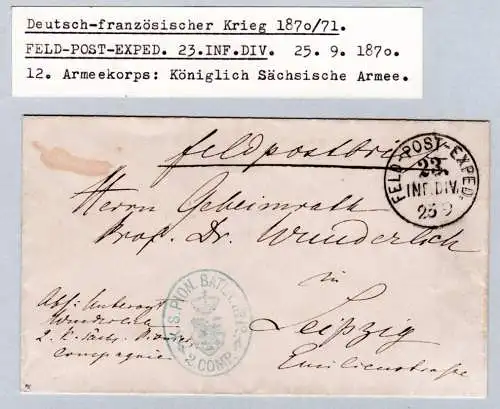 NDP 1870, K1 FELD-POST-EXPED. 23. INF.DIV. auf Brief n. Sachsen