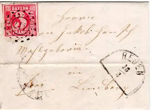 Bayern 1863, oMR 417 REGEN klar auf kl. Brief m. breitrandiger 3 Kr.