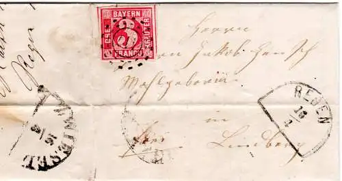 Bayern 1863, oMR 417 REGEN klar auf kl. Brief m. breitrandiger 3 Kr.
