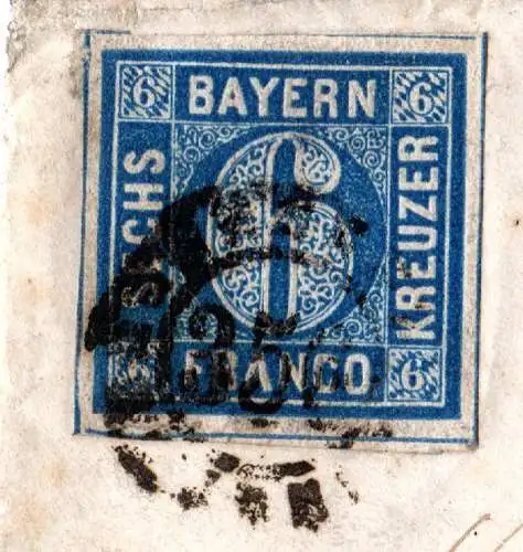 Bayern 1863, allseits breitrandige 6 Kr. dunkelblau auf Brief v. Nürnberg