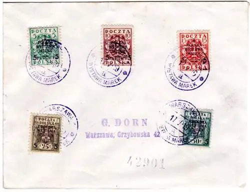 Polen 118-122 A, Brief m. 5 Werte Briefmarkenausstellung Poln. Weisses Kreuz kpl