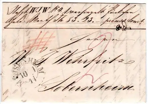 Taxis 1844, K2 MEISENHEIM auf Wert-Paketbrief n. Sobernheim