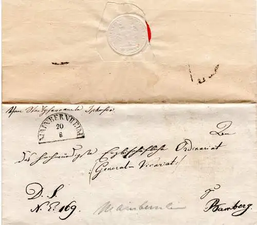 Bayern, HKS MAINBERNHEIM auf Brief v. Iphofen n. Bamberg