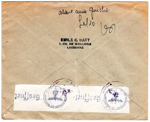 Schweiz 1943, 9 Marken auf Brief m. Reko-Zettel Briefmarkenausstellung Genf