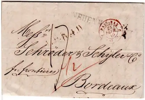 Hannover 1840, L1 NEUENHAUS u. rot L1 LPB 4R auf Grenzfranko Brief n. Frankreich
