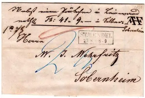 Preussen 1850, Saar-R2 ST. WENDEL auf Paket Brief n. Sobernheim.