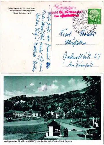 BRD 1956, AK m. rotem L3 Posthilfsstelle 22b St. Germanshof über Bergzabern 