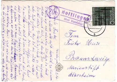 BRD 1957, Landpoststpl. 20b HOITLINGEN über Vorsfelde auf AK m. 10 Pf.