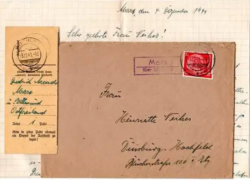 DR 1941, Landpost Stpl. MARX über Wittmund auf Brief m. Inhalt