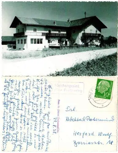 BRD 1958, Landpoststpl. 13b HEIDENPOINT über Freilassing auf sw-AK m. 10 Pf.