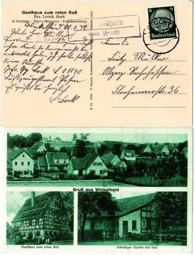 DR 1942, Landpost Stpl. WINKELHAID über Feucht auf sw-AK m. Gasthof Rotes Ross