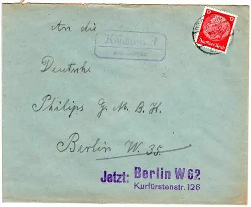 DR 1939, Landpoststpl. KISSENBRÜCK über Börssum auf Brief m. 12 Pf