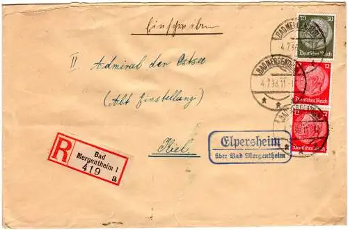 DR 1936, Landpoststpl. ELPERSHEIM über Bad Mergentheim auf Einschreiben Brief