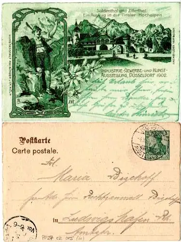 DR 1902, 5 Pf. Privatganzsache Ausstellung Düsseldorf m. entspr. Sonderstempel