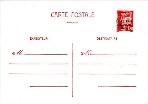 Frankreich, C P E P 1,20 f neuf surcharge 18.11.1944 / Libération/ Delle