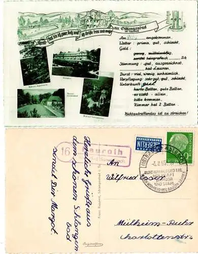 BRD 1955, Landpoststpl. 16 NAUROTH über Bad Schwalbach auf sw-AK m. 10 Pf.