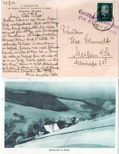 DR 1931, Landpost Stpl. LANDHEIM HEIDELBERG Post Seiffen i. Erzgeb. auf sw-AK 