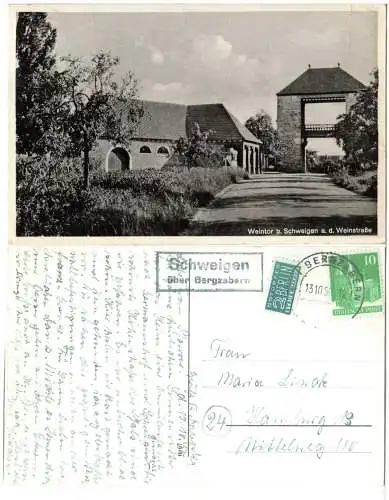 1950, Landpoststpl. SCHWEIGEN über Begzabern auf sw-AK m. 10 Pf