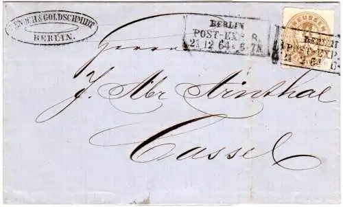 Preussen 1864, R3 BERLIN POST-EXP. 8. auf Brief m. 3 SGr. n. Cassel