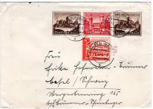 DR 1940, 8+Zusdruck 3+12+3 Pf. WHW auf Zensur Brief v. Haagen Baden i.d. Schweiz