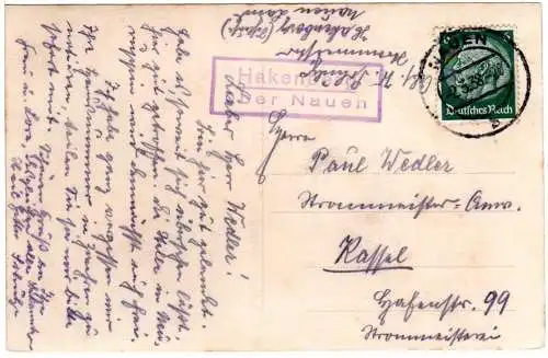 DR 1938, Landpost Stpl. HAKENBERG über Nauen auf sw-AK m. 6 Pf.