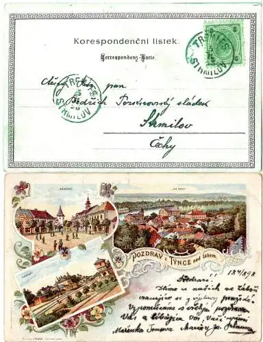 Österreich 1898, 2 Kr. auf Litho-AK m. 2-sprachigem Stempel TREMLES STRMILOV