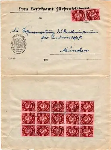 DR 1923, Massenfrankatur 17x3 Mk. auf Brief m. Reservestempel Fürstenfeldbruck