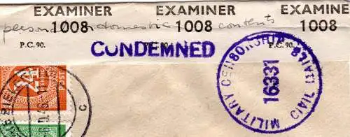 1946, selt. Zensur-L1 CONDEMNED auf Brief m. 8 Marken v. Bethel Bielefeld n. DK