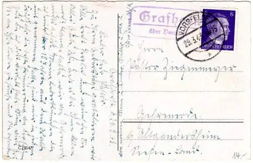 DR 1943, Landpoststpl. GRAFHORST über Vorsfelde auf Karte m. 6 Pf