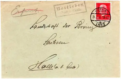 DR 1931, Landpoststempel NOTTLEBEN Gotha Land auf Briefteil m. 15 Pf.