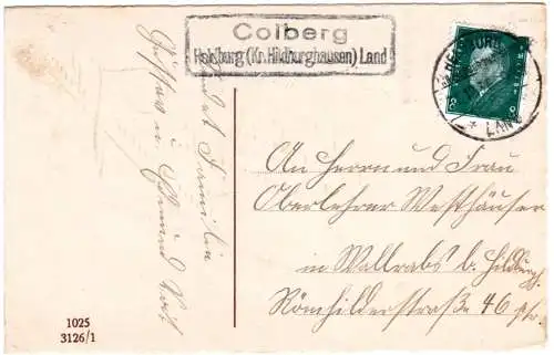 DR 1931, Landpoststpl. COLBERG (Hildburghausen) Heldburg Land auf Karte m. 8 Pf