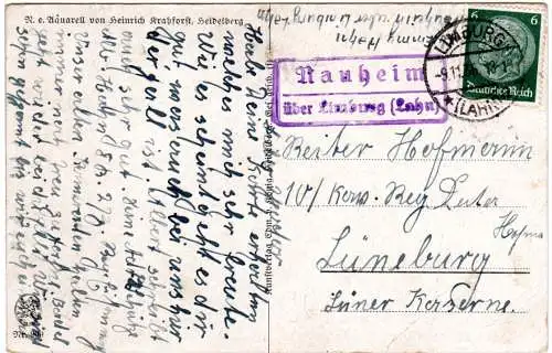DR 1936, Landpost Stpl. NAUHEIM über Limburg (Lahn) auf Karte m. 6 Pf.