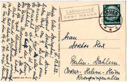 DR 1933, Landpost Stpl. LOBEOFSUND über Nauen auf Karte m. 6 Pf.