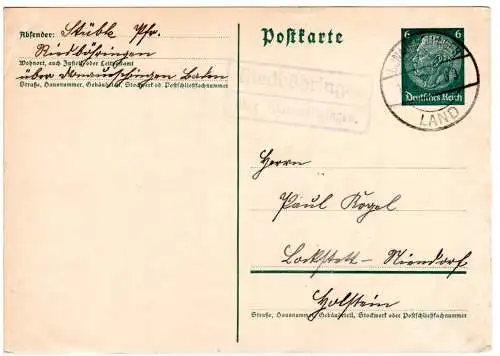 DR 1936, Landpoststpl. RIEDBÖHRINGEN über Donaueschingen auf 6 Pf. Ganzsache