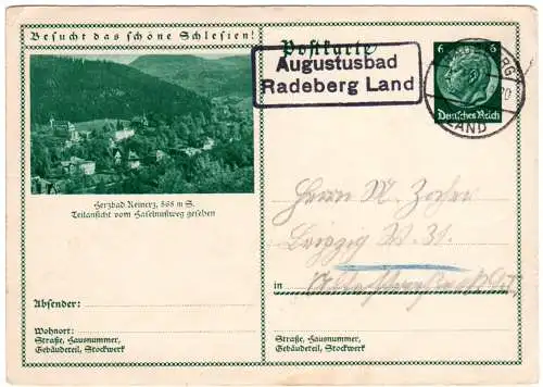 DR 1930, Landpoststpl. AUGUSTUSBAD Radeberg Land auf 6 Pf. Bild- Ganzsache
