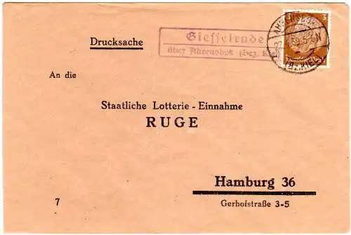 DR 1939, Landpost Stpl. GISSELRADE über Ahrensbök (Bez. Kiel)  auf Brief m. 3 Pf