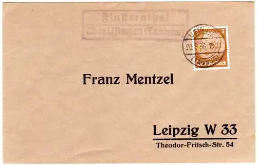 DR 1936, Landpost Stpl. FINSTERNTHAL über Usingen (Taunus)  auf Brief m. 3 Pf