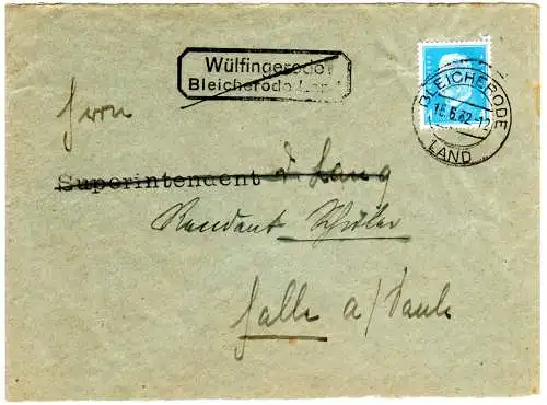 DR 1932, Landpoststpl. WÜLFINGERODE über Bleicherode auf Drucksache Brief m. 4 Pf.