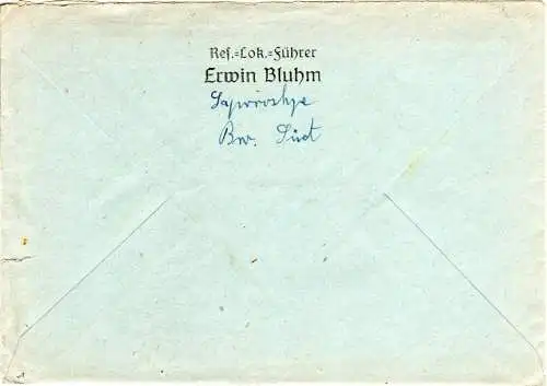 Dt. Dienstpost Ukraine, 2x6 Pf auf Brief v. SAPOROSHJE m. Eisenbahn Briefstempel